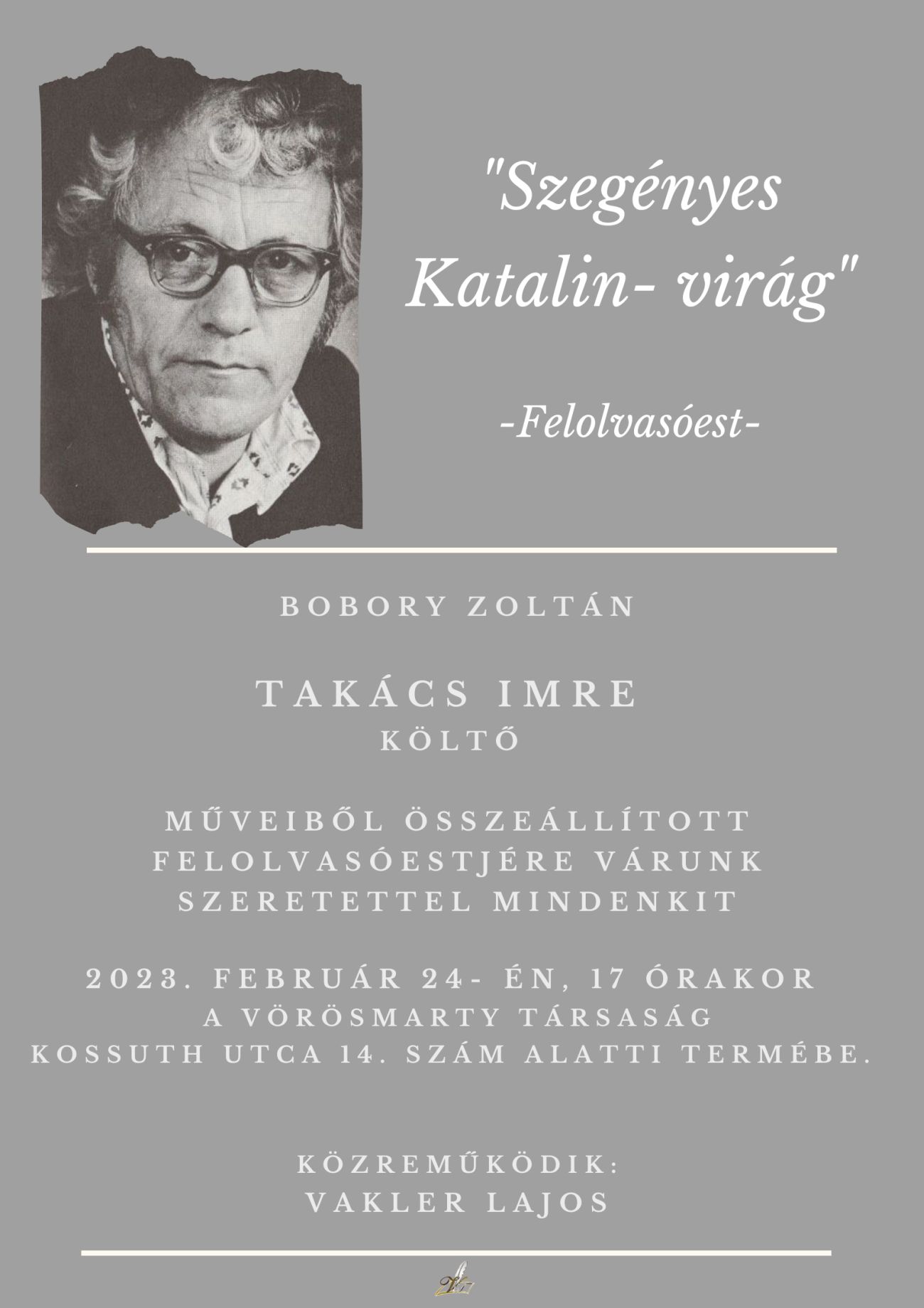 Takács Imrére emlékeznek meg a Vörösmarty Társaság estjén